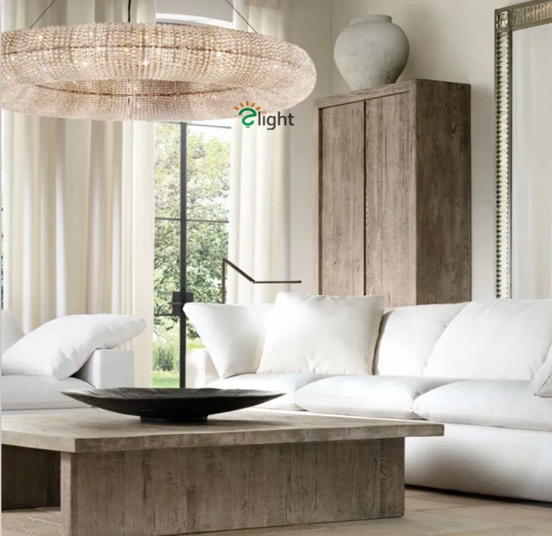 Американский RH Crystal Lustre De Cristal светодиодный круглый подвесной светильник K9 кристалл Лофт Ресторан минимализм шнур подвесной светильник