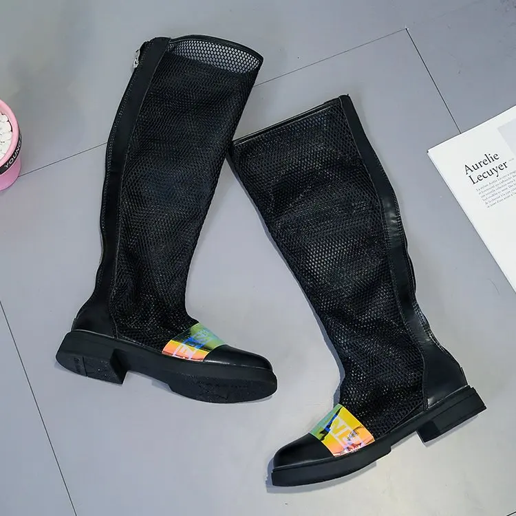 Летние женские ботинки; zapatillas mujer; теннисные сетчатые Сапоги выше колена на платформе; Botines Mujer; коллекция года; Женская дышащая обувь на плоской подошве в стиле хип-хоп