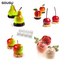 guver 3d apple pear cherry flower shape silicone cake moulds diy mousse cupcake mold french dessert baking decoration tools 1pc