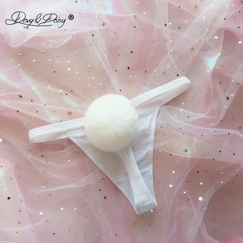 DAVYDAISY, женские сексуальные стринги с кроличьим хвостом, хлопковые съемные трусики со съемным хвостом, милое пушистое нижнее белье, трусы с кроликом для девочек, нижнее белье, UN608