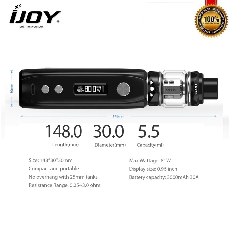 Комплект IJOY Katana 81W Vape Pen Starter Kit Mod С Катаной Subohm Tank M1 Coil 3000mah Встроенный аккумулятор