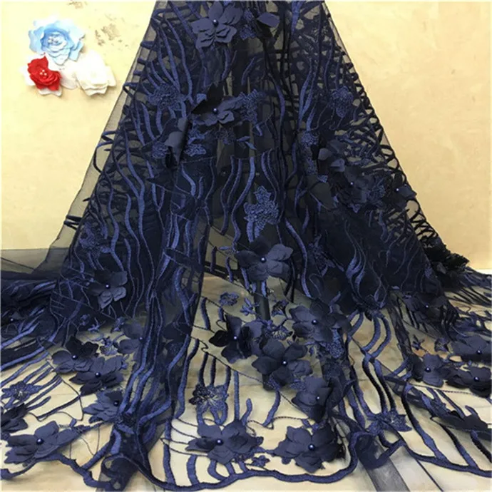 

Stunning Design sky blue Nigeria Lace Bridal Lace Fabric 3D Flower Fabric Beaded Fabric High Quality Net Lace 2019 Wholesale