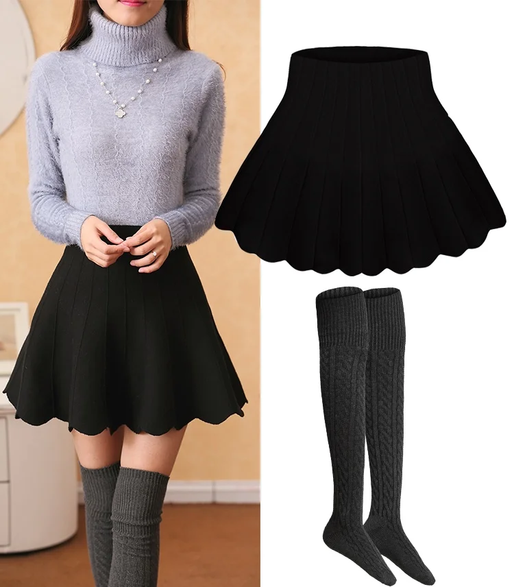 Новая осенняя и зимняя цветная вязаная юбка с зонтиком | Женская одежда