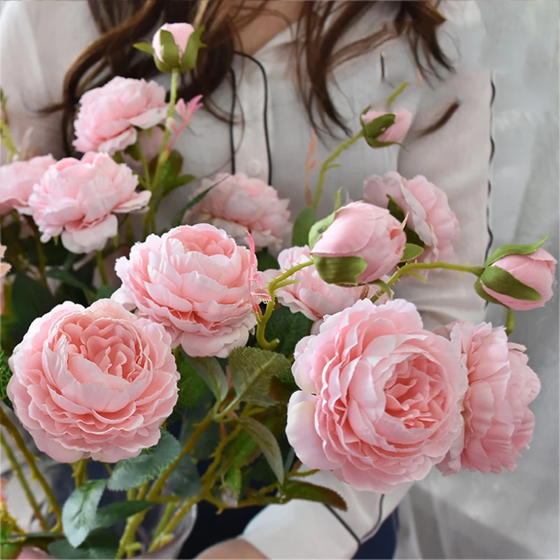 1 букет искусственных розовых шелковых цветов белая Камелия Пион Букет декор