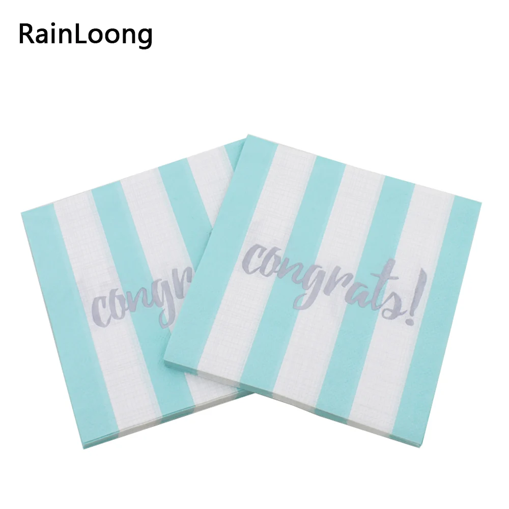 

[RainLoong] Congrate Stripe Print Paper Napkin For Party Tissue Printed Napkins Supply 25cm*25cm 5packs (20pcs/pack)