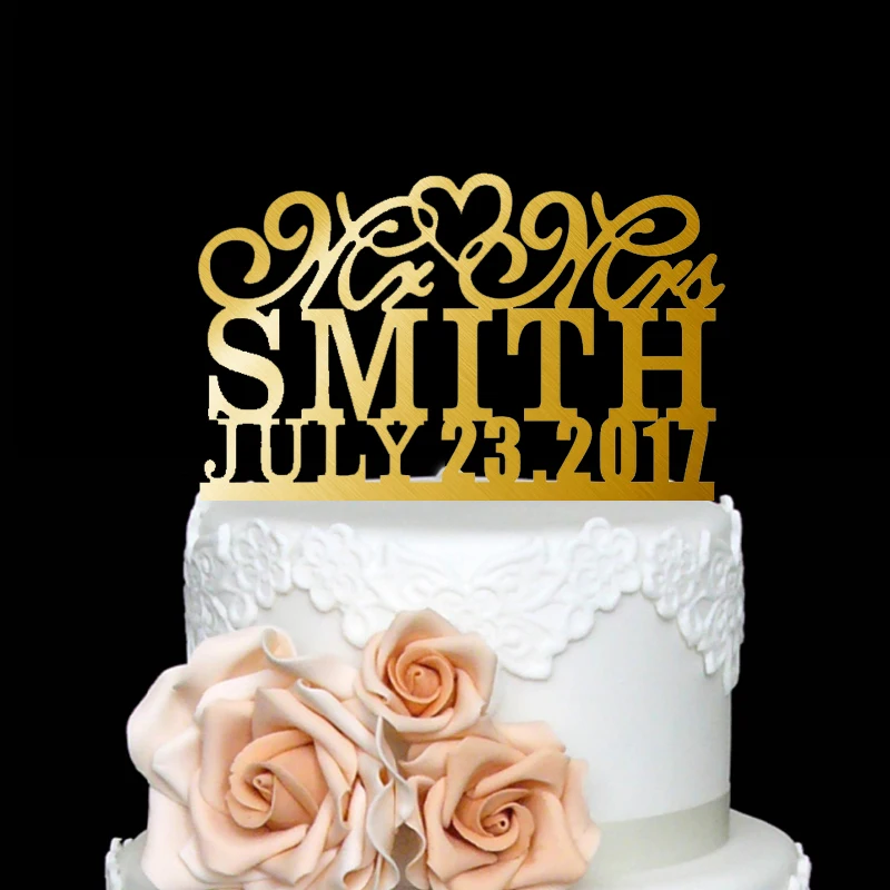 

Personalized Mr & Mrs Last Name - Date Custom Wedding Cake Topper Acrylic Cake Topper Fancy Customized Wedding Topper