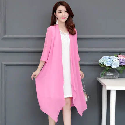 light pink Шифоновый кардиган Женское пальто летнее нерегулярное свободное шаль тонкая ветровка большого размера 5XL пляжная Женская Солнцезащитная одежда - Цвет: light pink