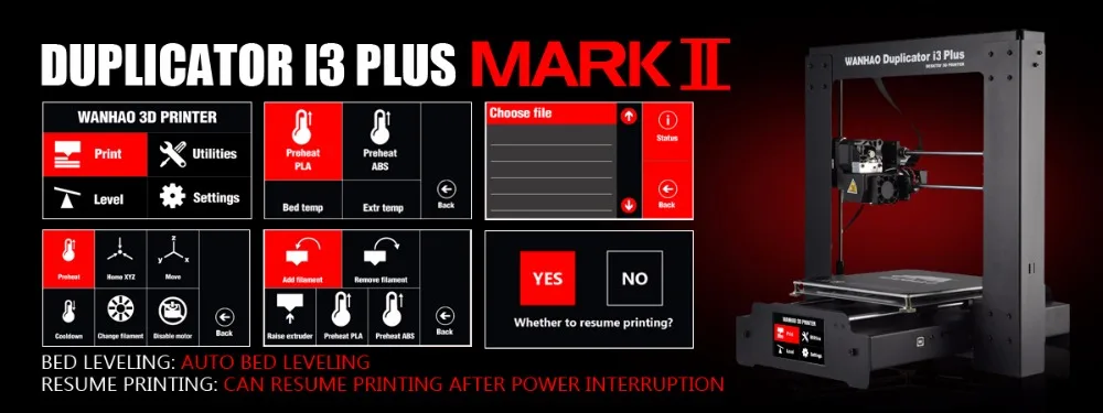 Новое обновление Wanhao Дубликатор I3 PLUS Mark 2 Mark II V2.0 3d принтер Авто левинг FDM Рабочий стол DIY сенсорный экран 3d принтер