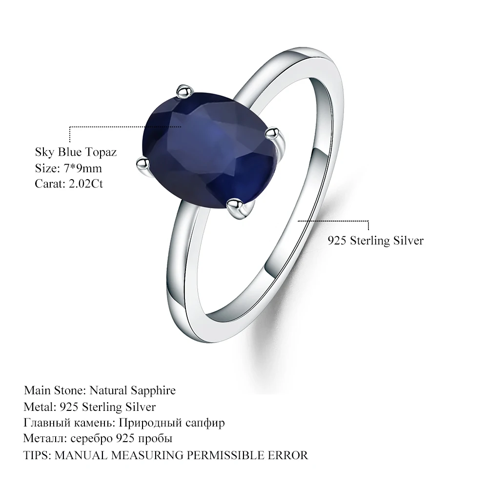 Gem's Ballet 2.02Ct Овальный натуральный синий сапфир обручальное кольцо 925 пробы Серебряное кольцо с камнем для женщин Прямая поставка