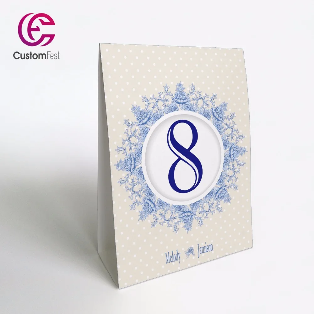 

10pcs/lot Personalized blue patten stand free table number TN009