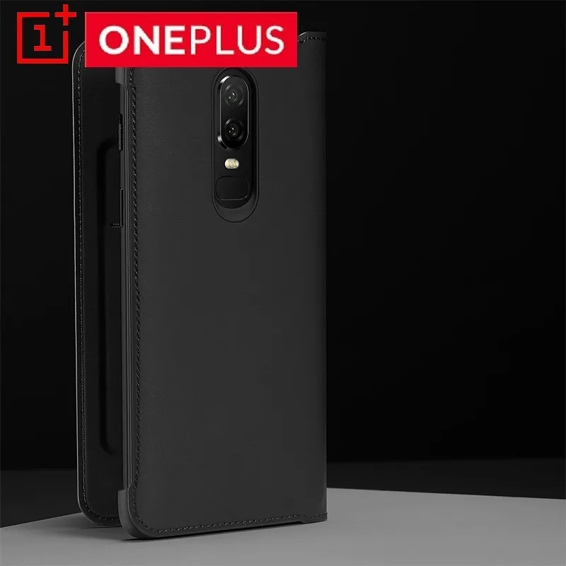 Оригинальный флип чехол OnePlus 6 черный Чехол книжка из искусственной кожи умный с