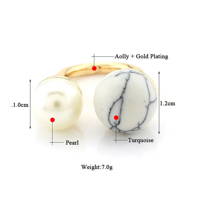 Женское кольцо на палец с имитацией жемчуга Howlite регулируемое золотистое U