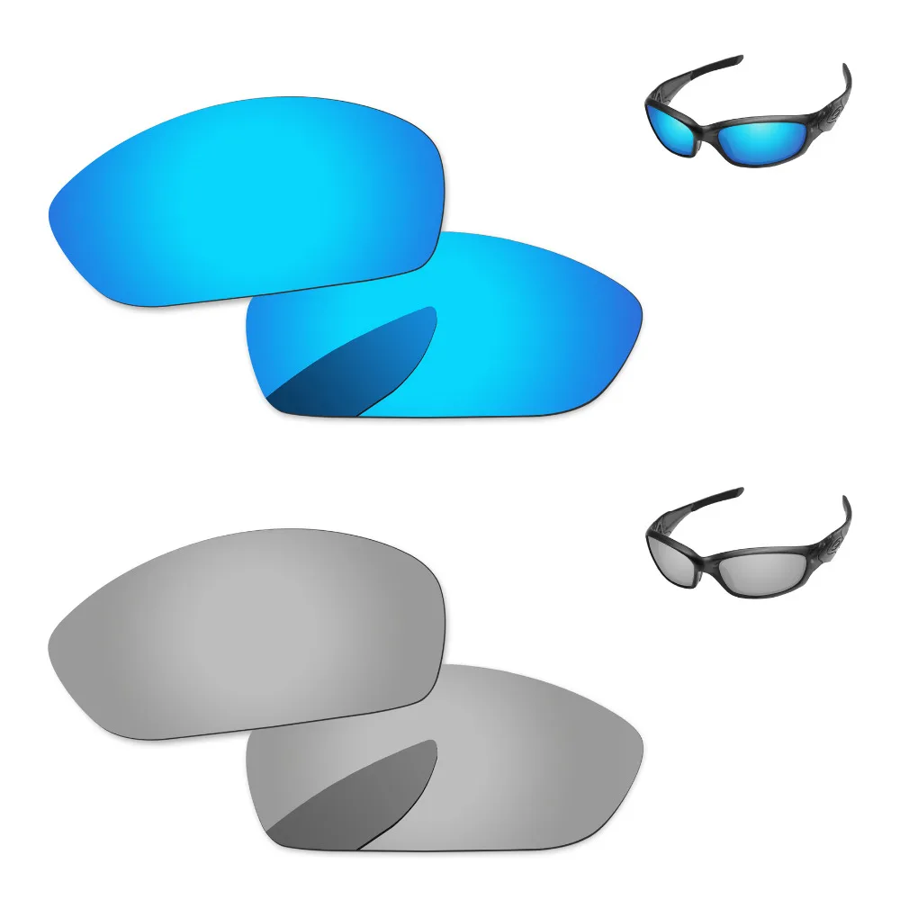 

Серебристые и синие 2 пары зеркальных поляризованных сменных линз для прямой куртки 2007 солнцезащитные очки оправа 100% защита от Уфа и уфв