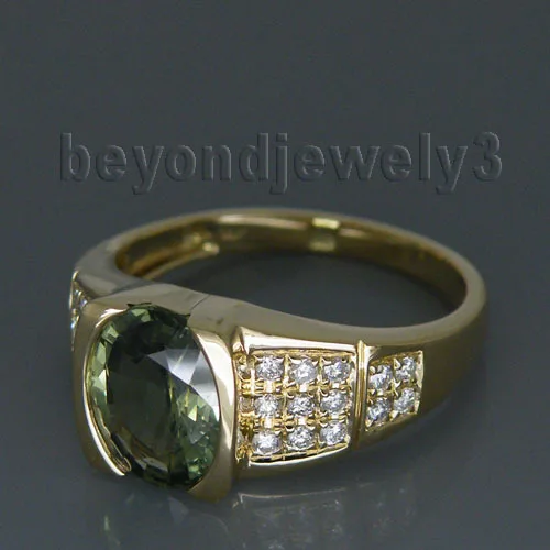 Кольцо с натуральным бриллиантом и зеленым сапфиром 7x9 мм|ring for sale|gold naturalring oval |