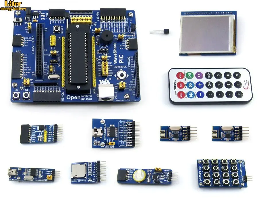 Макетная плата PIC PIC16F877A PIC16F877A-I/P 8-bit RISC Microcontroller макетная + 11 модулей аксессуаров |