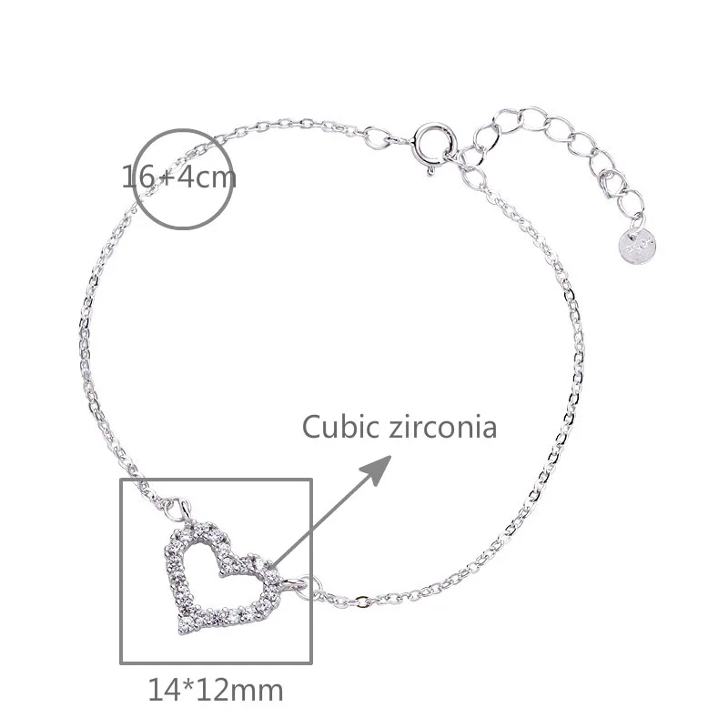 

Flyleaf Heart Shape Hollow Cubic Zirconia Real 925 Sterling Silver Bracelets For Women Fashion Fine Jewelry Bracelets & Bangles