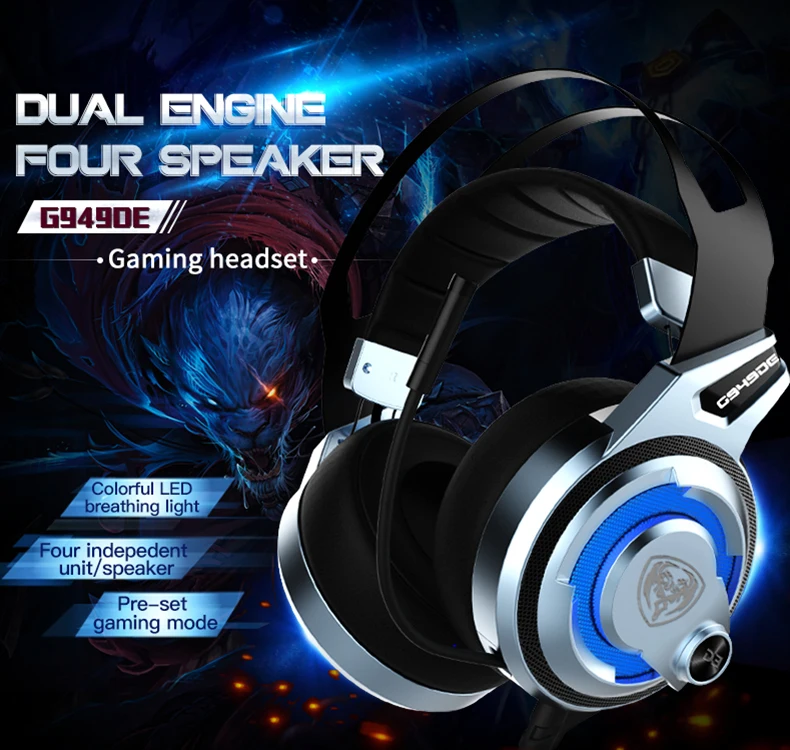 Somic G949DE USB Virtual 7,1 стерео проводные Игровые наушники с микрофоном шумоподавление светодиодный свет гарнитура для ноутбука компьютера ПК