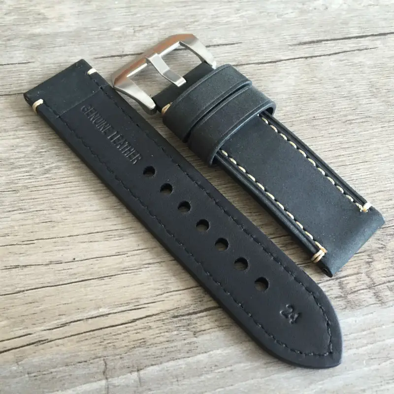 Genuine Leather Watch Band Strap 20mm 22mm 24mm 26mm Men Thick Watchbands Bracelet Belt With Metal Buckle For Panerai Watch