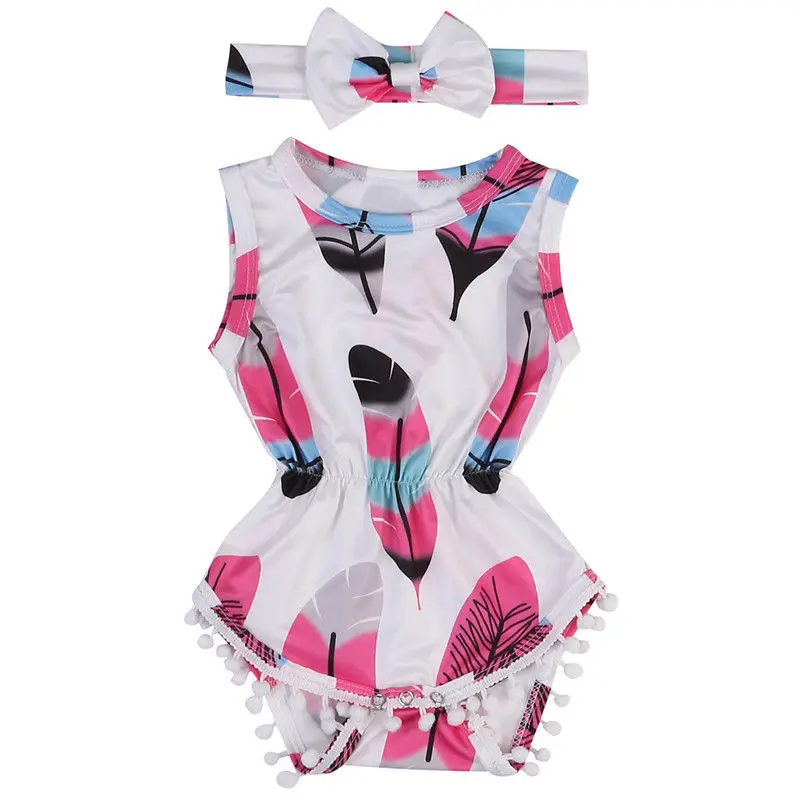 Хлопчатобумажный Боди без рукавов с принтом перьев для новорожденных и