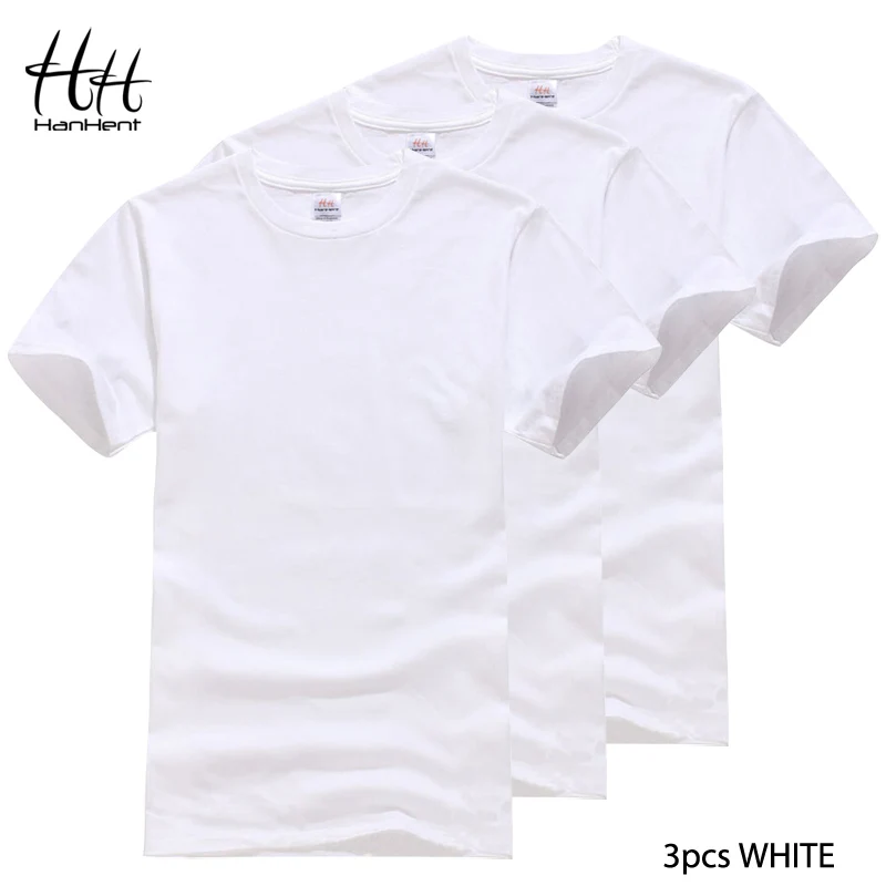 3Pcs White HanHent хлопковая Футболка с вырезом лодочкой, 3 пары в упаковке, Мужская Простая белая футболка, однотонные базовые футболки, мужская одежда для фитнеса, модные майки, Мультипак - Цвет: 3Pcs White
