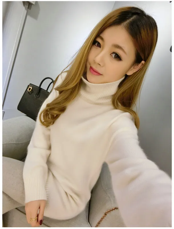 Кашемировый вязаный свитер, толстый длинный пуловер с высоким воротом, женский свитер, платья, пальто, blusas de inverno feminina