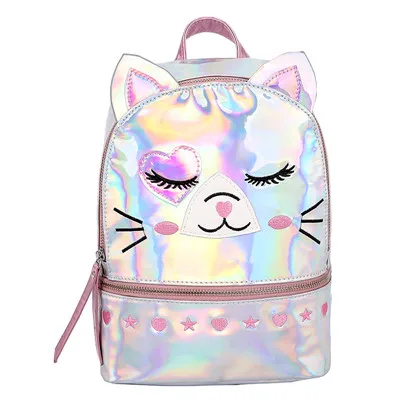 silver Милый рюкзак mochila mujer с рисунком кота, черный, серебристый, лазерный голографический рюкзак для женщин, маленькие мини-рюкзаки для девочек, школьный рюкзак, дорожные сумки - Цвет: silver