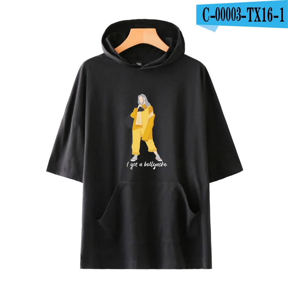 FADUN Tommee Billie Eilish Мужская/женская футболка с капюшоном, одноцветные футболки, летние модные футболки с коротким рукавом, стильный топ с капюшоном, 4XL - Цвет: black