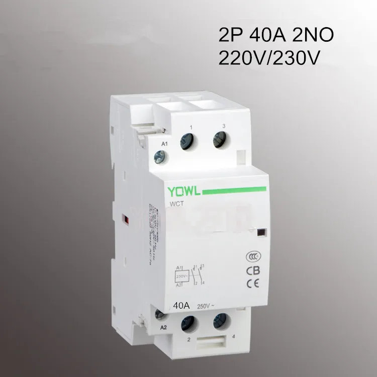 Модульный контактор переменного тока 2P 40A 220V/230V 400V ~ 50/60HZ Din рейка для дома и отеля