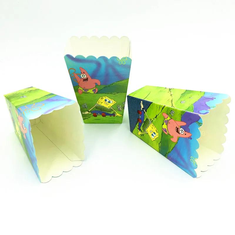 Popcorn box x 6 Штаны; принт: "Губка Боб Квадратные Украшения для тематических вечеринок одноразовая посуда Бумага чашка тарелка Беби Шауэр детский День рождения поставки AH28 - Цвет: Popcorn box x 6