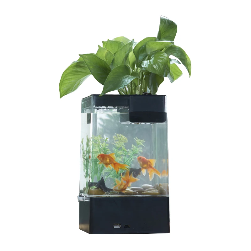

15% Novice Plastic Mini Desktop Fish Tank Ecological Aquarium Countertop Betta Fish Bowl with Valve for Water Replacement