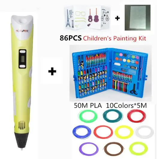 Yellow Pen Art Kit IGRARK 3D Ручка 3D принтер Ручка+ 86 шт. искусство включает все инструменты для рисования, кисти для детей на день рождения/Рождество подарок 3D магия - Цвет: Yellow Pen Art Kit