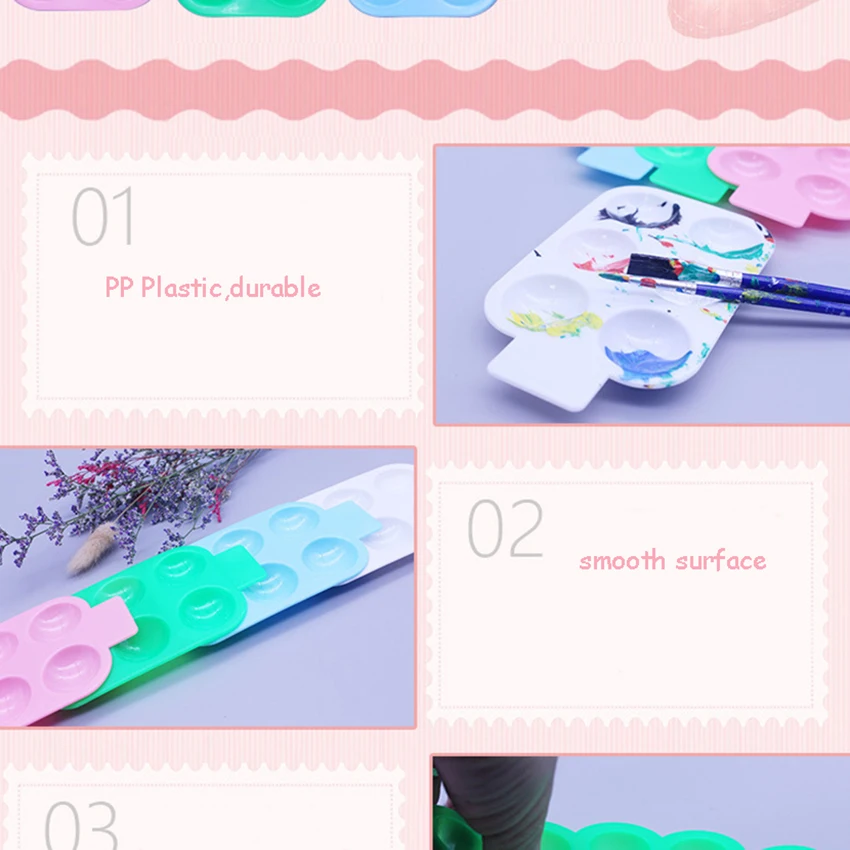 Circle Watercolor Painting Palette Plate 6 Grids Plastic Color Paletter Pallet Children Portable Drawing Tray Art Supplies