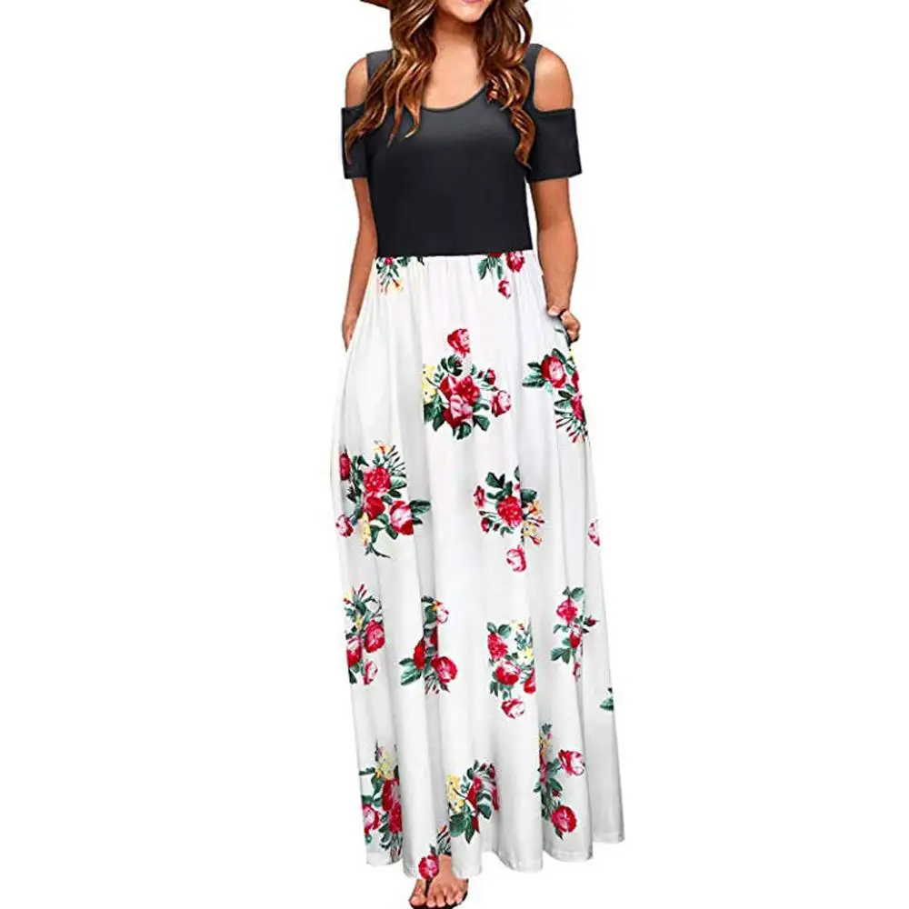 В богемном стиле модное платье для женщин 2021 летнее с открытыми плечами