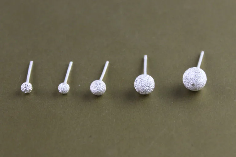 Flyleaf 925 Sterling Silver Matte Beads Stud Earrings For Women Men Casual Hypoallergenic Sterling-silver-jewelry | Украшения и