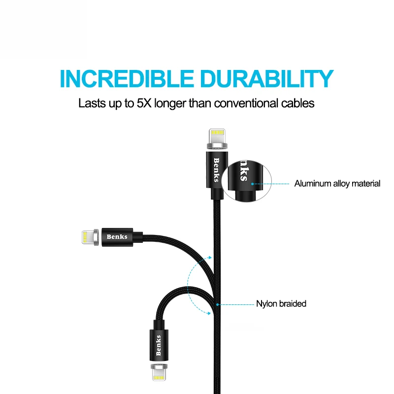 Benks Магнитный кабель для iPhone Xs Max X 8 7 6s 8Pin зарядный Micro usb type C быстрое зарядное