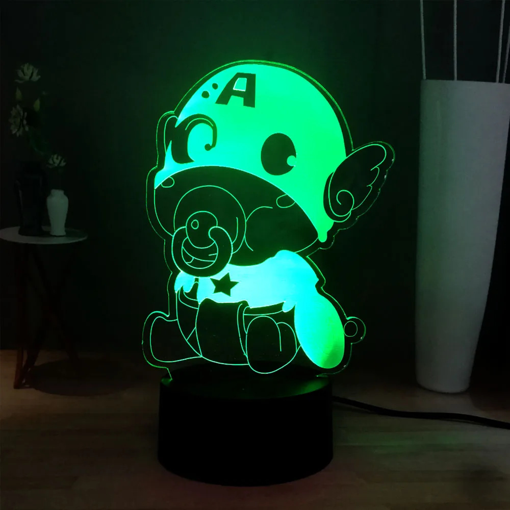 Фильм Marvel мультфильм милый ребенок издание Капитан Америка 3D 7 цветов USB База LED