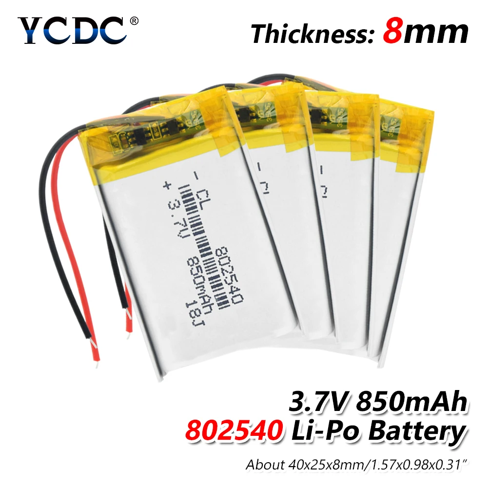 1/2/4 шт. 802540 850 мА/ч, литий Батарея 3,7 V Перезаряжаемые 40x25x8 мм литий-полимерный аккумулятор Li-po батареи с Pcb защита от избыточной зарядки