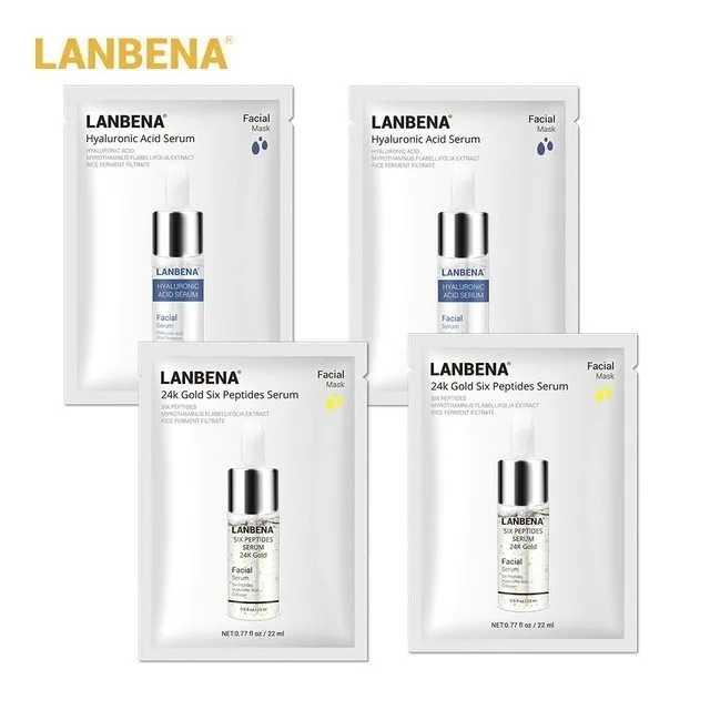 Hyaluronic and 24K Lanbena маски для лица Гиалуроновая Кислота Витамин С Сыворотка черника лист маска увлажняющая отбеливающая Омолаживающая вода уход за кожей - Цвет: Hyaluronic and 24K