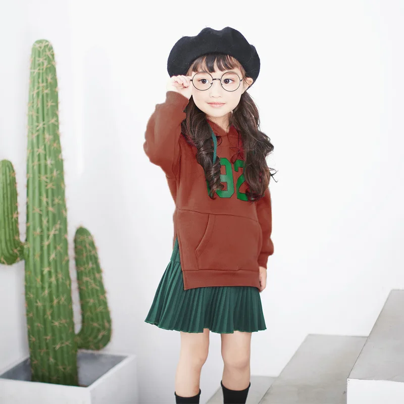 Осенне-зимнее платье для девочек с капюшоном и платьем сезон весна-осень