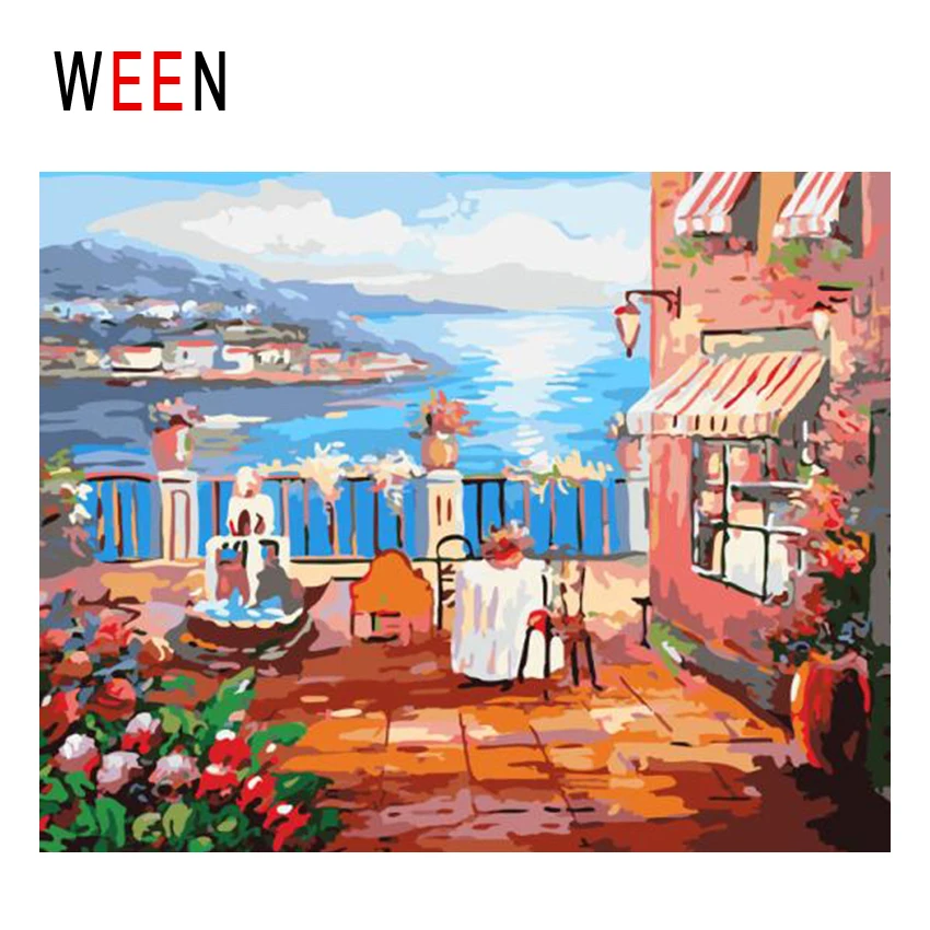 WEEN Beach House Diy картина по номерам абстрактная морская терраса маслом на холсте куадро декорацион акриловый