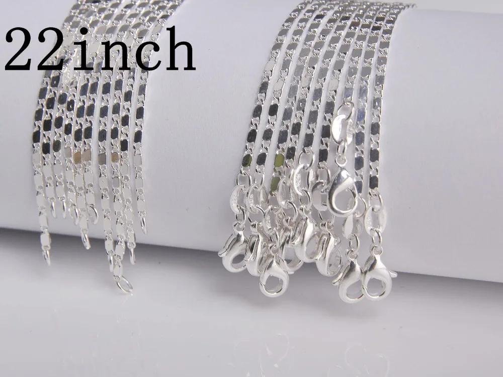 5 шт., 22 дюйма, оптовая продажа, ювелирное изделие, серебро 925 пробы, цветная гладкая цепочка, ожерелье для подвески, бесплатная доставка