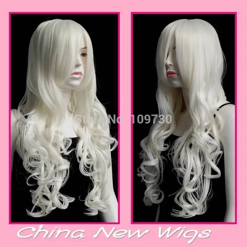 Jj 001175 девушки секси полный волнистые серебристый белый парик|wig making|girl christmaswig purple