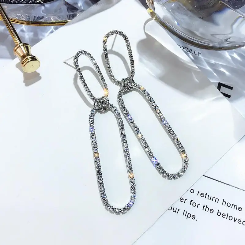 silver Винтажные хрустальные геометрические Женские Висячие Серьги Геометрические серьги длинные Подвесные серьги для женщин висячие серьги - Окраска металла: silver