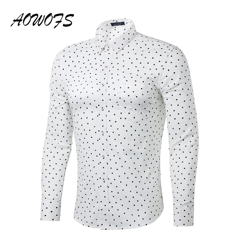 Человек Рубашка с длинным рукавом в горошек белая рубашка Slim Fit 2017 Новый дизайн