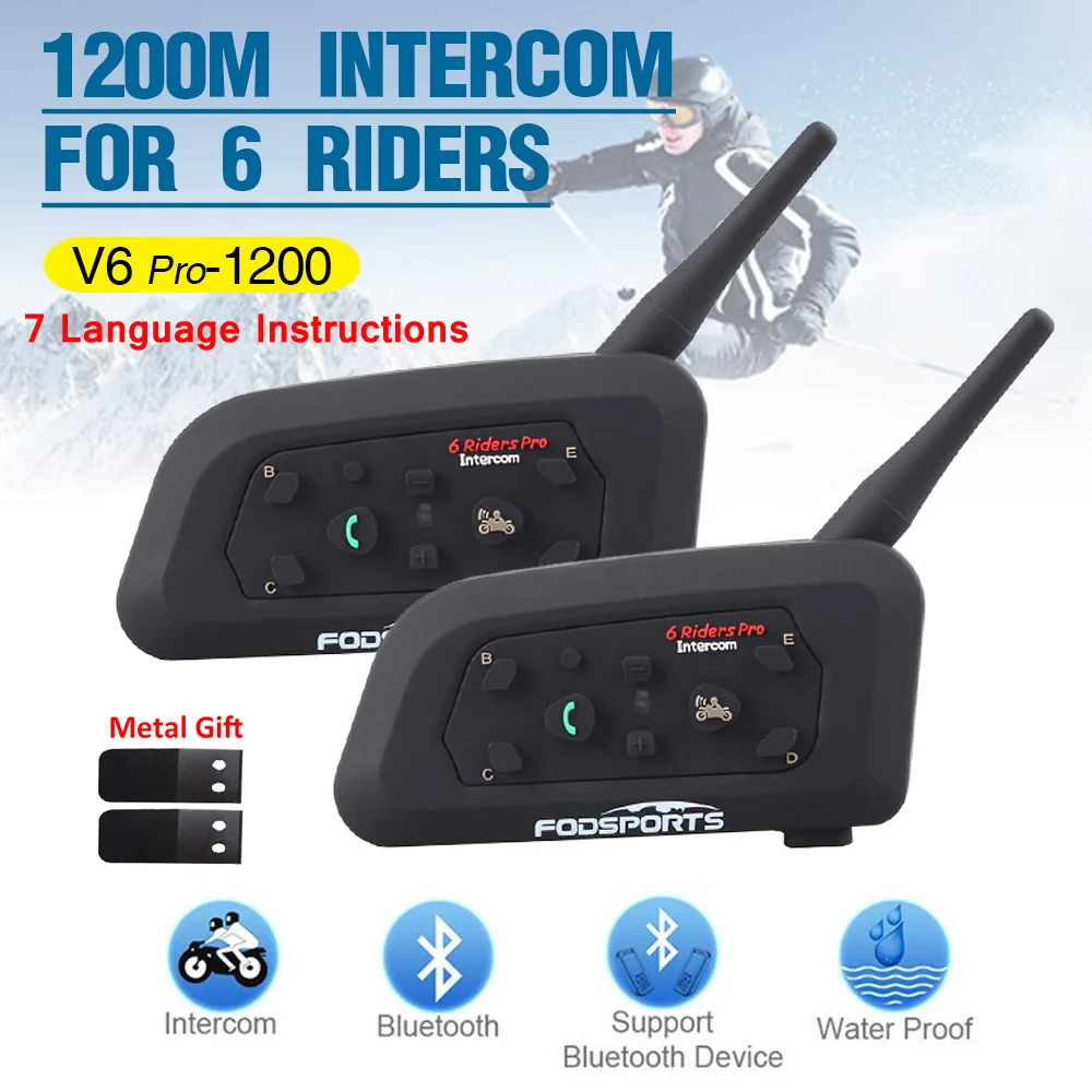 2 шт V6 Pro Multi BT Interphone 1200 м мото rcycle Bluetooth Шлем Интерком intercomunicador мото гарнитура для 6 езды IPX5 MP3 gps