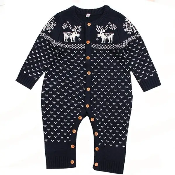 Dark blue Christmas Newborn Baby Boy Clothes Fashion Long Sleeve Print Knitted Baby Rompers Baby Girl Clothes Kids Jumpsuit - Цвет: Dark blue