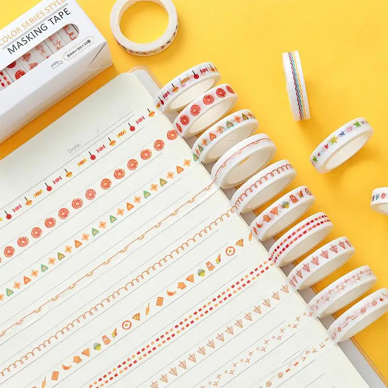 10 шт./компл. печатная лента Washi 8 мм Качество канцелярские товары Сделай Сам Скрапбукинг фотоальбом Школьные Инструменты Скрап Бумага наклейки подарок - Цвет: 6