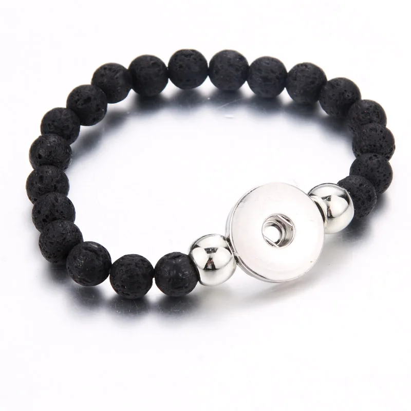 

New 6 Colors Elasticity Volcanic stone Bead Bracelet fit 18mm Snap Jewelry women Lava stone Bangle 5056