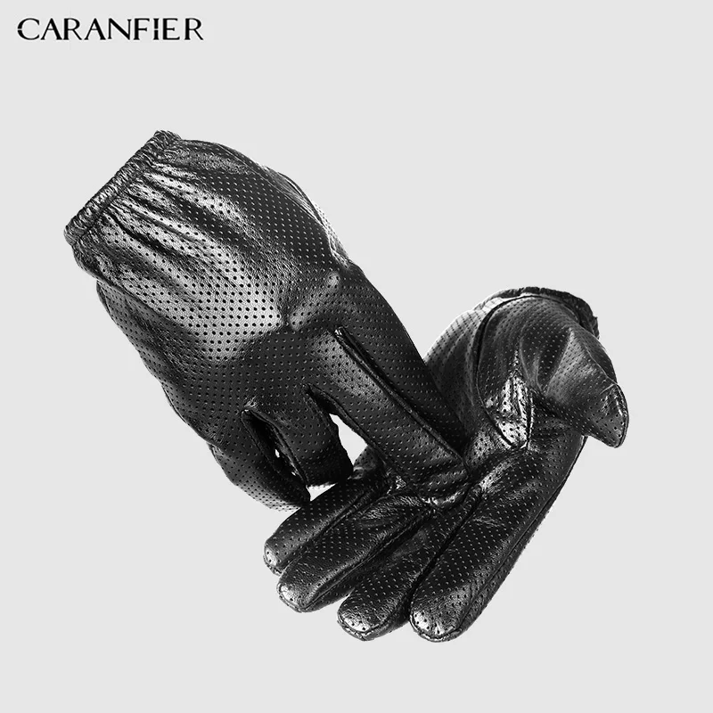 CARANFIER, перчатки из натуральной кожи, мужские зимние перчатки из овчины с сенсорным экраном, мужские перчатки из дышащей сетки для вождения автомобиля, короткие тонкие мужские перчатки
