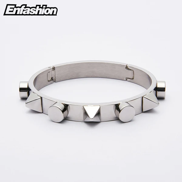 Silver color Enfashion, Браслет-манжета в виде пирамиды, маншет, нарукавная повязка, золотой цвет, панк, Спайк, браслет на запястье для женщин, браслеты на запястье, Pulseiras - Окраска металла: Silver color